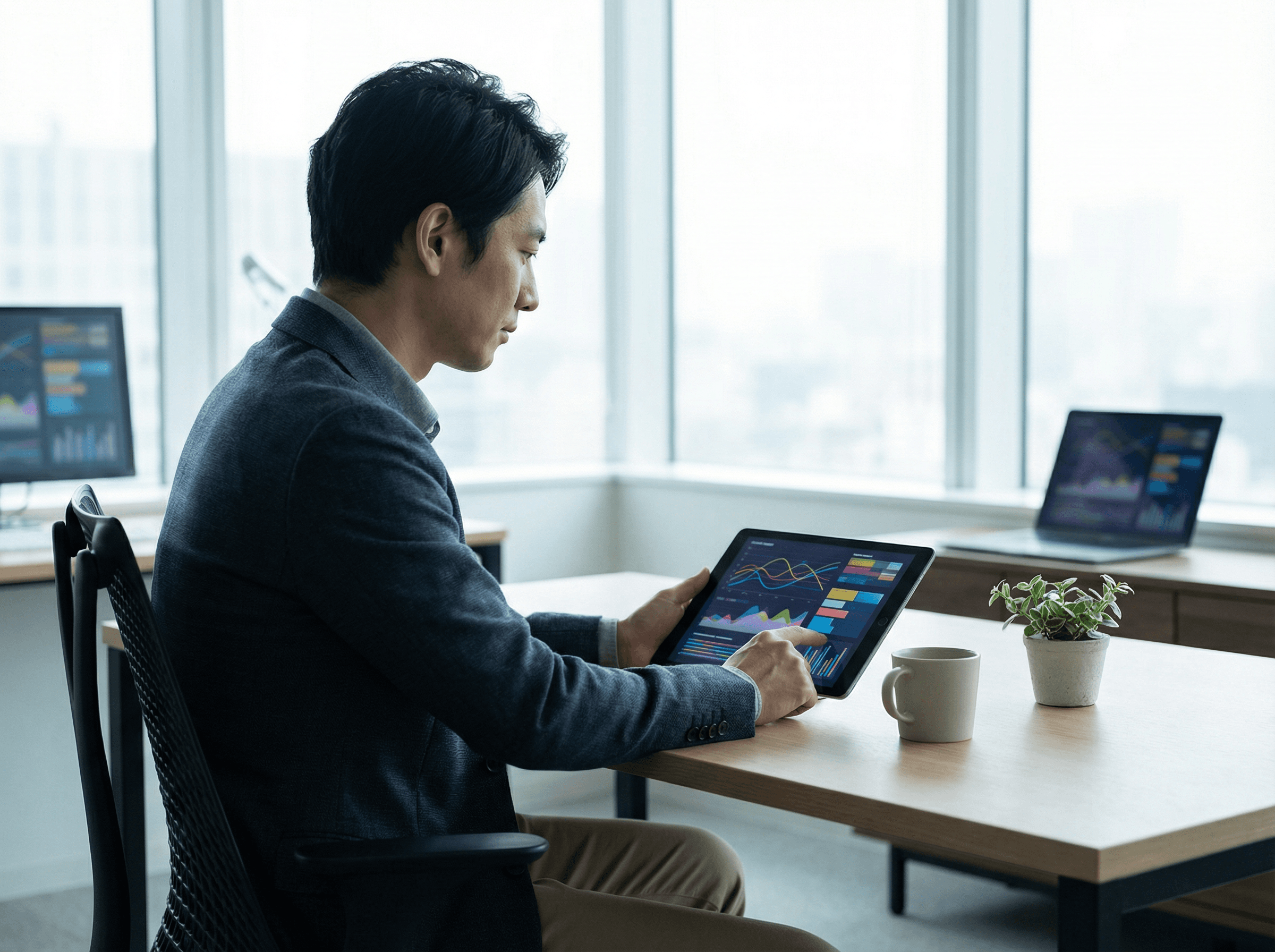 配送完了レポートのサンプル画像。タブレット画面に表形式のレポートが表示されている